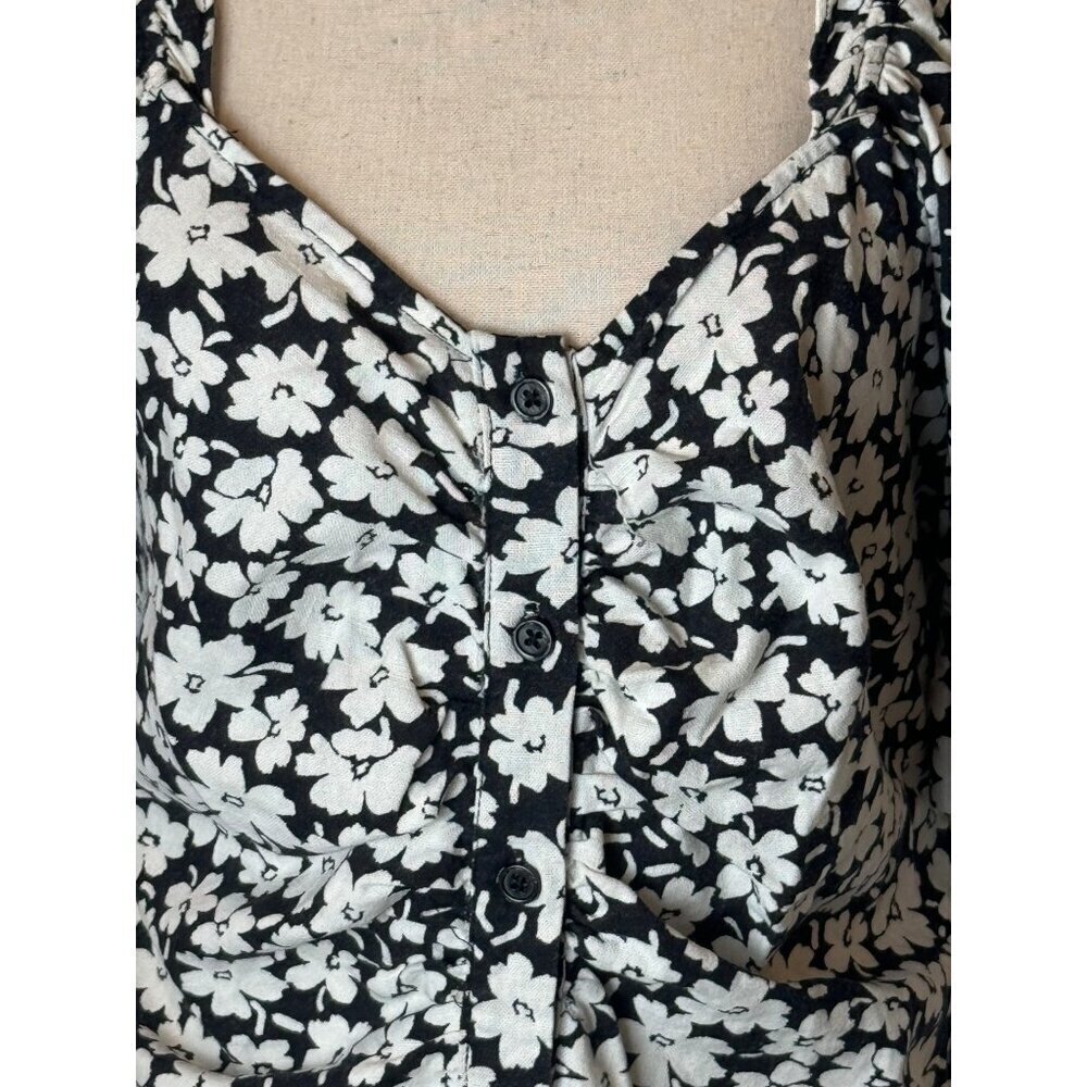 Who What Wear Dress Women Small Black White Floral Print Puff Sleeve Midi Boho — image 8 of 8